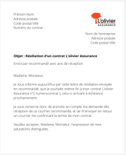 la lettre pour resilier un contrat lolivier assurance