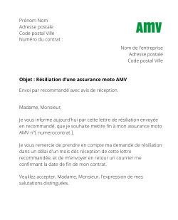 la lettre pour resilier un contrat moto amv