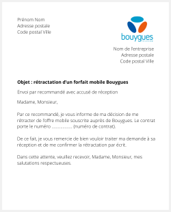 lettre retractation bouygues mobile