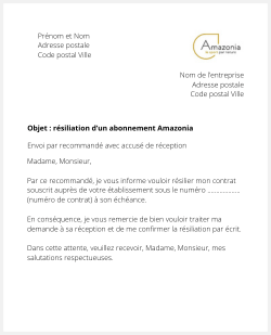 lettre resiliation abonnement amazonia