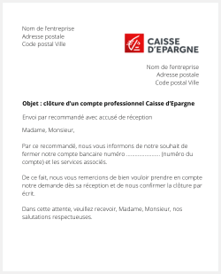 lettre cloture compte bancaire pro caisse epargne