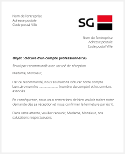 lettre cloture pro compte bancaire sg