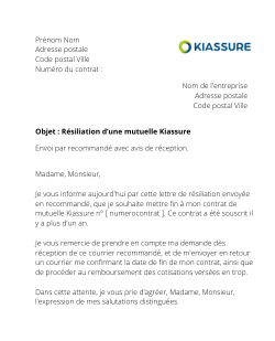 la lettre pour resilier une complementaire sante kiassure