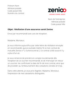 la lettre pour resilier une assurance sante zenioo