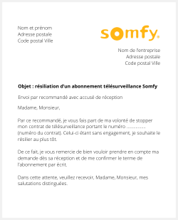 lettre resiliation somfy