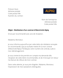 la lettre pour resilier une offre alpiq