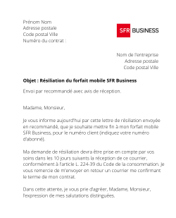 la lettre pour resilier un forfait mobile sfr business
