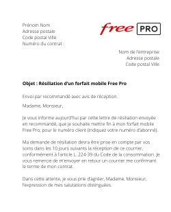 la lettre pour resilier un forfait mobile free pro