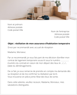 la lettre pour resilier une assurance logement pour une location temporaire