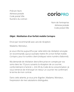 la lettre pour resilier un forfait mobile coriopro