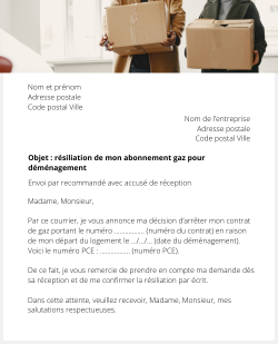 lettre resiliation abonnement gaz demenagement