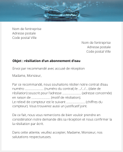 lettre resiliation eau pro