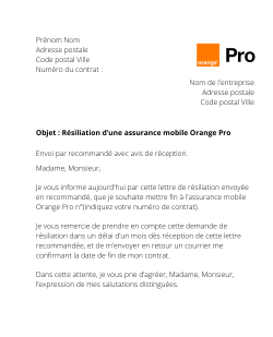la lettre pour resilier une assurance mobile orange pro