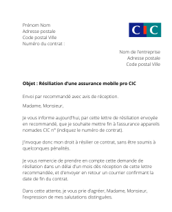 la lettre pour resilier une assurance mobile pro cic