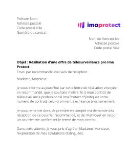 la lettre pour resilier une offre de telesurveillance ima protect pro