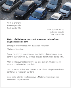 lettre resiliation assurance auto hausse tarif