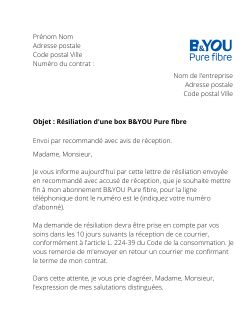 la lettre pour resilier une offre byou pure fibre