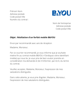 la lettre pour resilier un forfait b&you