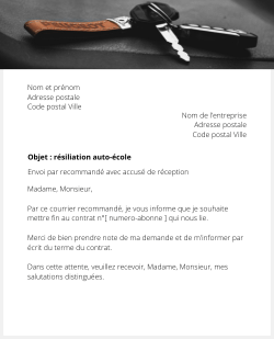 lettre resiliation auto ecole