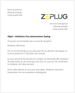 lettre resiliation zeplug
