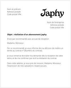lettre resiliation japhy
