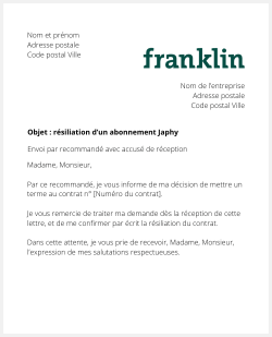 lettre resiliation franklin pet food
