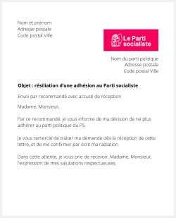 lettre resiliation ps