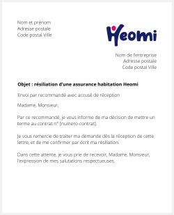 lettre resiliation assurance habitation heomi