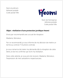 lettre resiliation protection juridique heomi