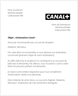 lettre reclamation canal plus