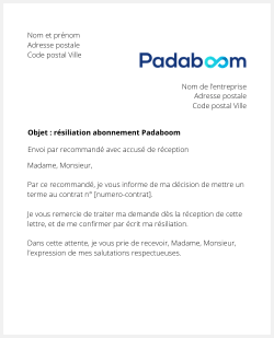lettre resiliation padaboom
