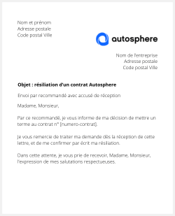 lettre resiliation assurance auto autosphere securite