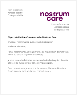 lettre resiliation mutuelle nostrum care