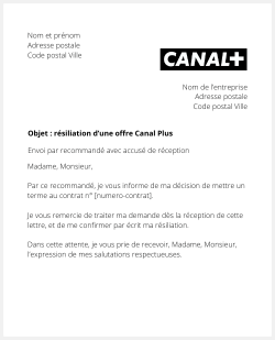 lettre resiliation canal plus
