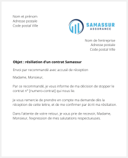 lettre resiliation assurance sante samassur