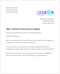 lettre resiliation assurance cegema