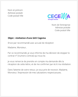 lettre resiliation gav cegema