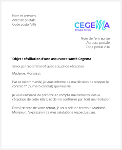 lettre resiliation mutuelle cegema