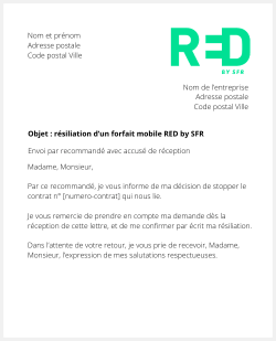 lettre resiliation forfait mobile red by sfr