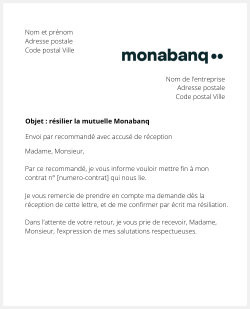 lettre resiliation mutuelle monabanq