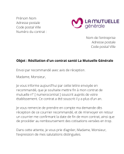 lettre résiliation mutuelle santé