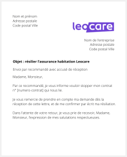 lettre resiliation assurance habitation Leocare