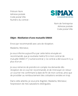 lettre résiliation mutuelle santé