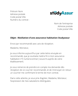 resilier une assurance logement studyassur