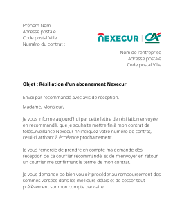 la lettre pour resilier un contrat de telesurveillance nexecur
