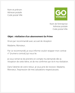 lettre resiliation Go Prime