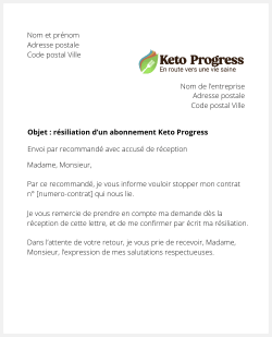 lettre resiliation KétoProgress