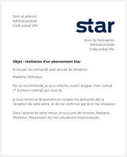 la lettre pour resilier un titre de transport star