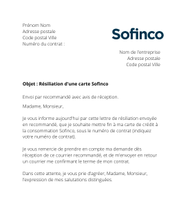 resilier une carte sofinco