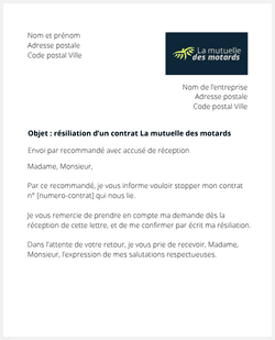 lettre resiliation assurance moto mutuelle des motards